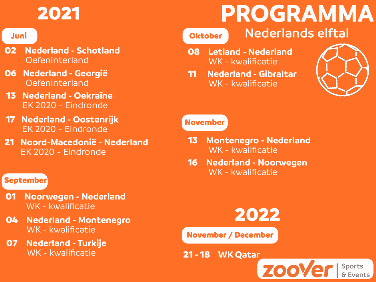 Programma Nederlands Elftal Zoover Sports Events